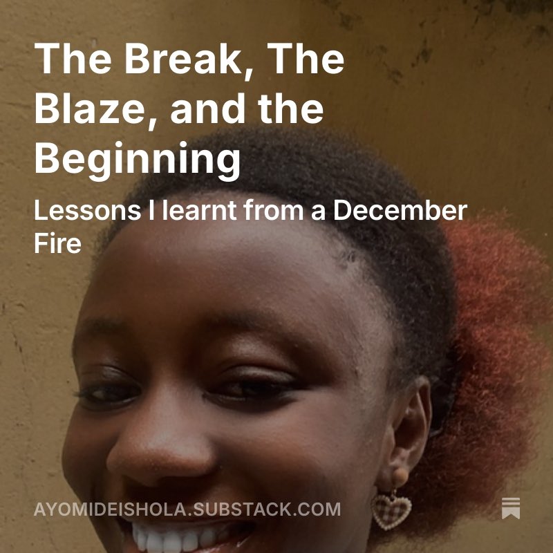 hellomide_'s tweet photo. The Break, The Blaze, and the Beginning 

I shared my heart in this letter, lessons I learned from a fire that happened in December.

Kindly read, drop a comment and share.

https://t.co/L3NCw5wnl5 https://t.co/XPFrT59niS