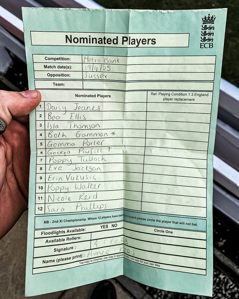 GlamCricket's tweet photo. One for the history books, right here. The first ever ECB teamsheet for Glamorgan Women!

#GLAMvSUS 
#OhGlammyGlammy https://t.co/2z3kzAhgxy