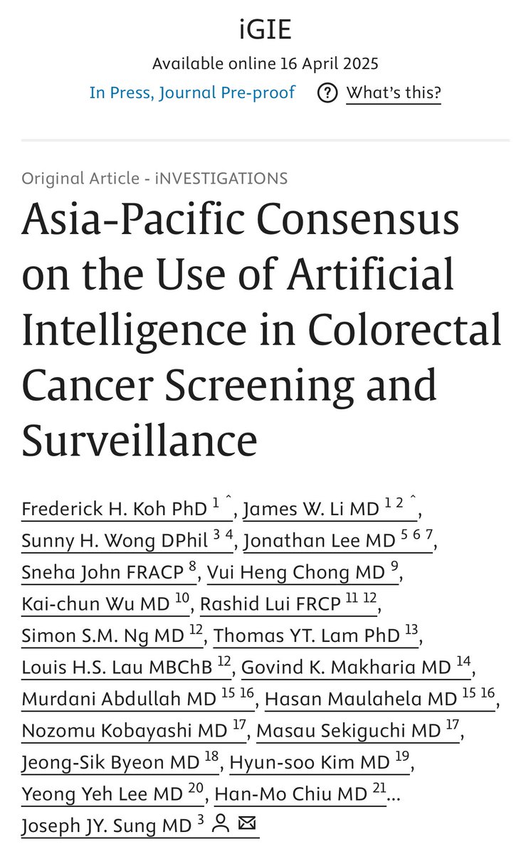 Rashid Lui ้ท่ซพไฟก (@rashidlui) on Twitter photo Very happy to share our latest Asia-Pacific consensus on artificial intelligence and colorectal cancer screening and surveillance
sciencedirect.com/science/articlโฆ
#AI #GI #CRC <a href="/CUHKMedicine/">CUHK Medicine</a> Very happy to share our latest Asia-Pacific consensus on artificial intelligence and colorectal cancer screening and surveillance
sciencedirect.com/science/articlโฆ
#AI #GI #CRC <a href="/CUHKMedicine/">CUHK Medicine</a>