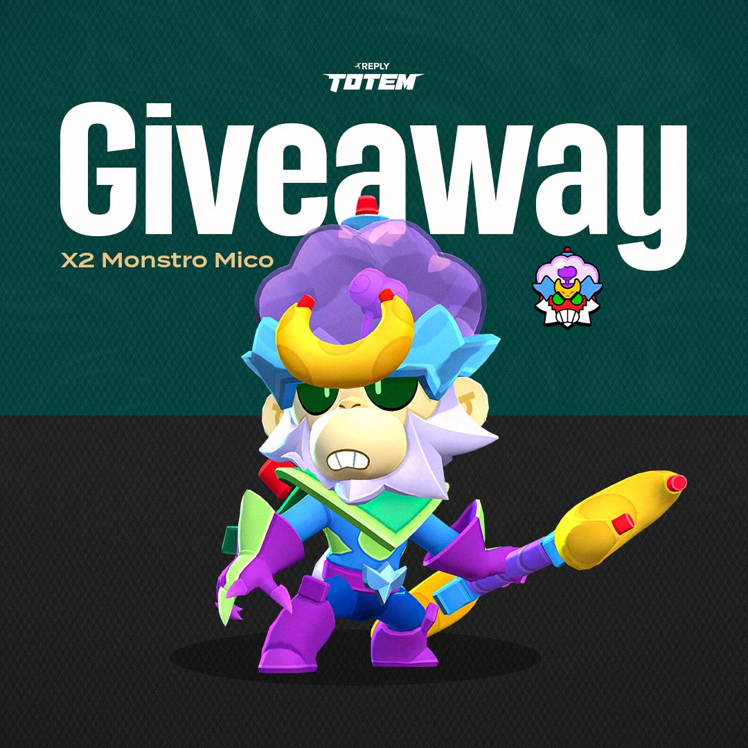 🎁 MONSTRO MICO SKIN GIVEAWAY x2 🎁

✅ Follow <a href="/Reply_Totem/">REPLY TOTEM</a> 
♻️ Like &amp; Retweet
💬 Tag a friend 

Winners on 07/06! Good luck everyone!

#MonstroMicoGiveaway #BrawlTalk