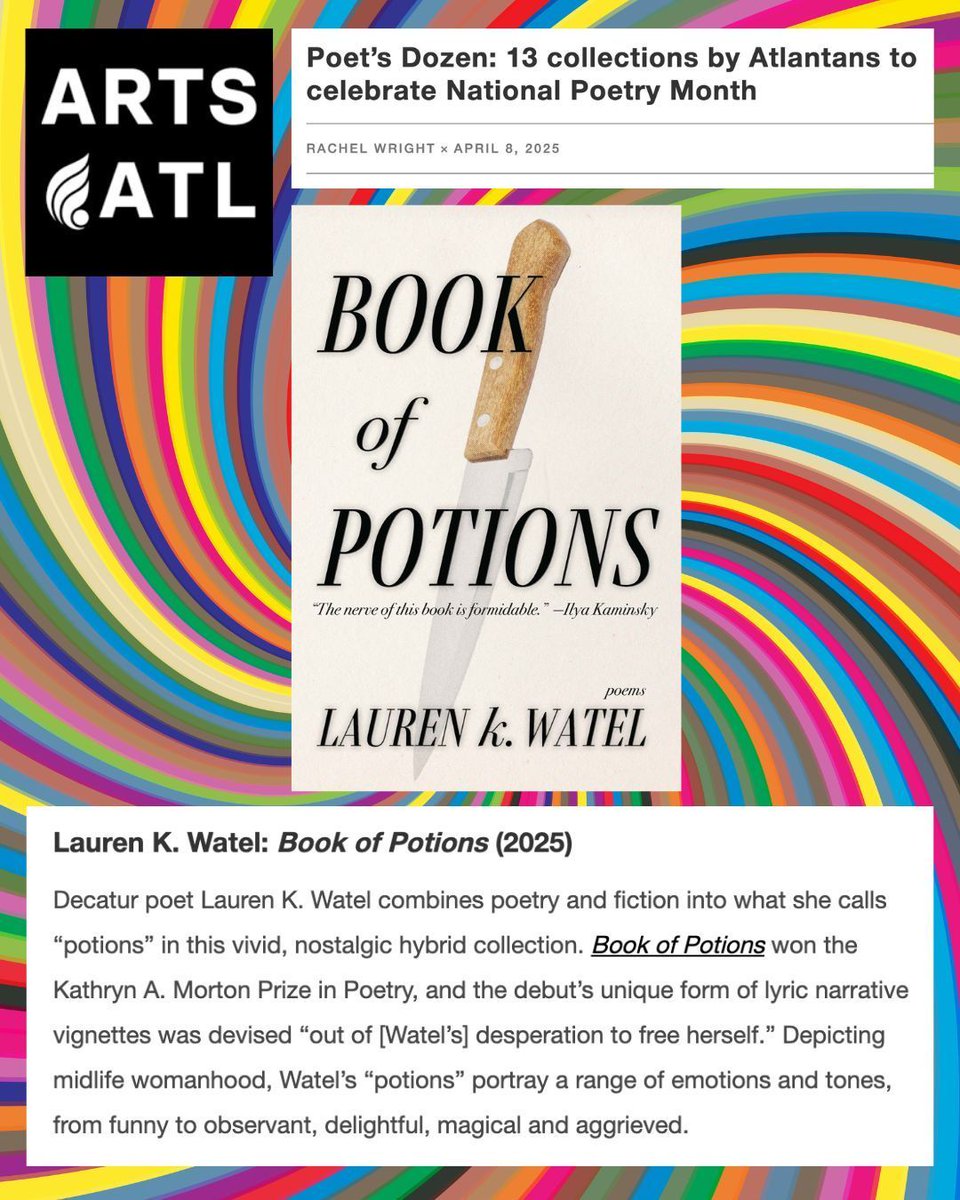 Pine State Publicity (@pinestatepub) on Twitter photo Celebrate National Poetry Month with Lauren K Watel BOOK OF POTIONS & <a href="/artsatlanta/">ArtsAtlanta</a>
<a href="/sarabandebooks/">Sarabande Books</a>
artsatl.org/poets-dozen-13… Celebrate National Poetry Month with Lauren K Watel BOOK OF POTIONS & <a href="/artsatlanta/">ArtsAtlanta</a>
<a href="/sarabandebooks/">Sarabande Books</a>
artsatl.org/poets-dozen-13…