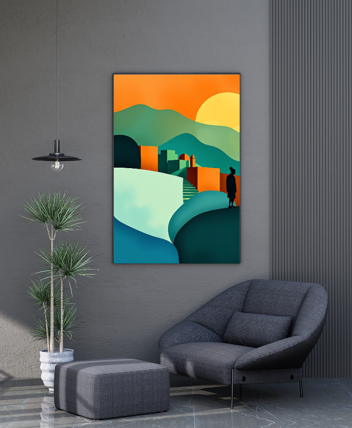 BioArtHouse's tweet photo. ayered mountains. Below, architectural forms in vivid oranges and cool greens evoke a mystical city or ancient ruin, leading the eye along a flowing staircase that adds a sense of narrative and depth.
#DigitalArt #SurrealLandscape #ModernArt #AbstractArchitecture #ColorfulSunset https://t.co/pYe3ckkJKI