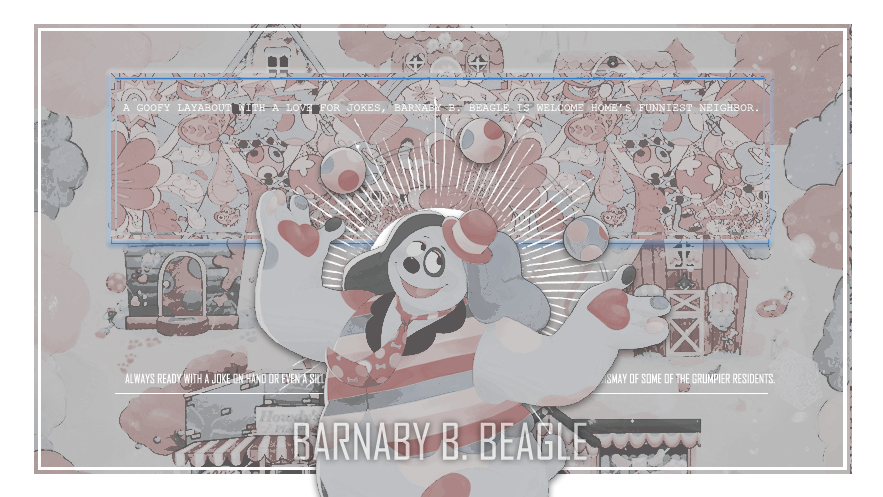 ‘ 𝙰 𝚐𝚘𝚘𝚏𝚢 𝚕𝚊𝚢𝚊𝚋𝚘𝚞𝚝 𝚠𝚒𝚝𝚑 𝚊 𝚕𝚘𝚟𝚎 𝚏𝚘𝚛 𝚓𝚘𝚔𝚎𝚜. ’

BARNABY  B.   BEAGLE 
  THE  RESIDENT  JOKESTER  OF  THE  NEIGHBORHOOD.   

#WHRP #MVRP.