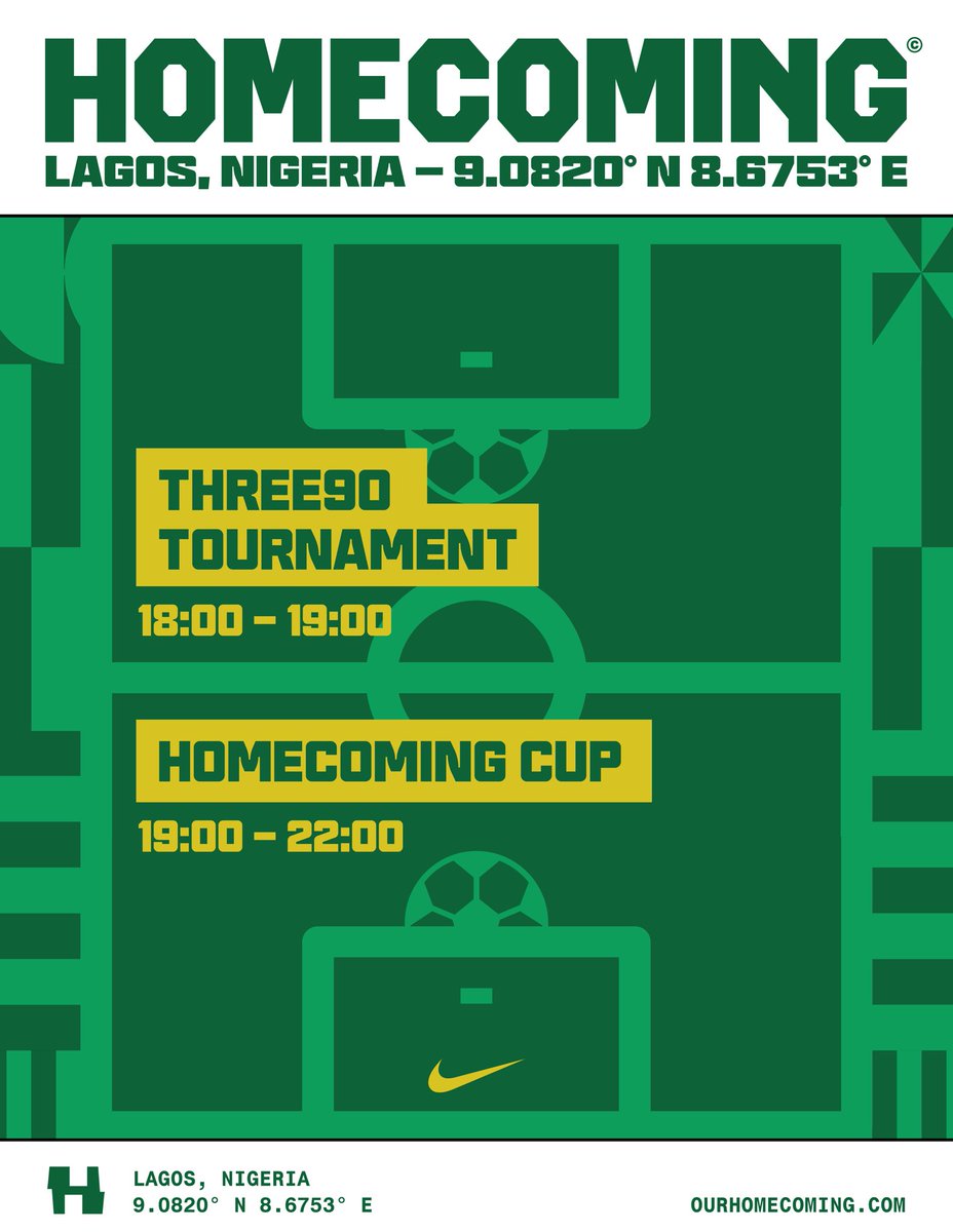 HOMECOMING™️ Cup 2025 kicks off today! ⚽

<a href="/WAFFLESNCREAM/">waf.</a> <a href="/NativeRecs/">NATIVE Records</a> @PlugNG <a href="/ourmotherlan/">MTN</a> <a href="/streetsouk/">streetsouk</a> &amp; a special guest! 

Doors open 5PM at Onikan Roundabout, Lagos! 

#HOMECOMINGCup2025