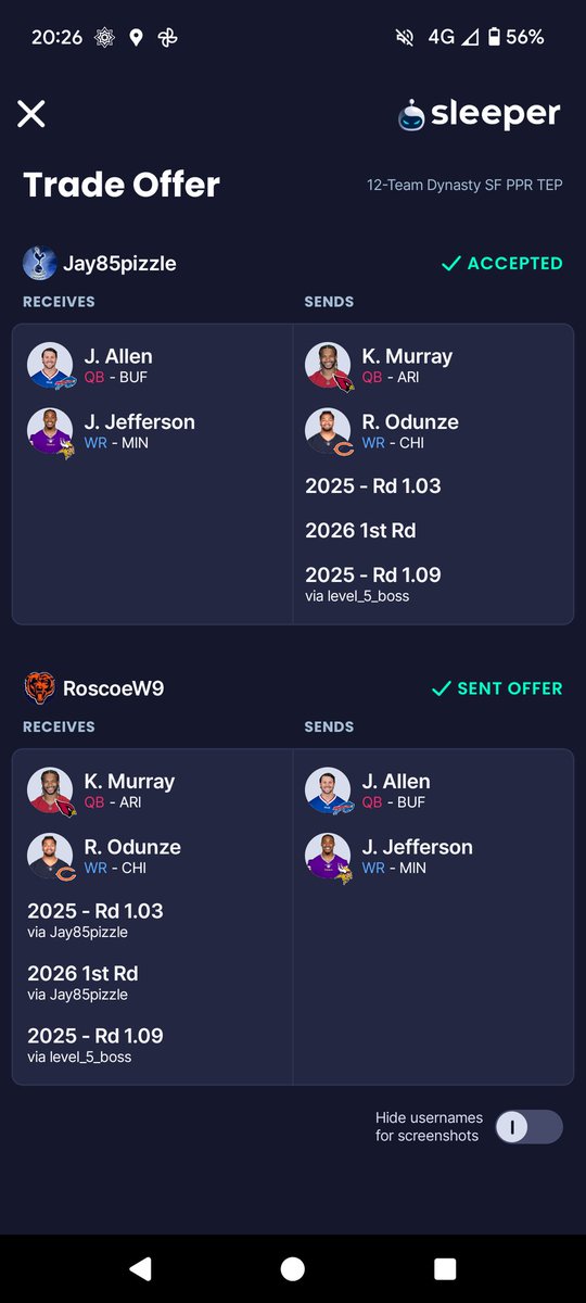 jpdoku's tweet photo. @TylerFFCreator 12 team start 10, PPR, 1.5 TEP. I got Allen and JJ https://t.co/1MrdqhObJQ