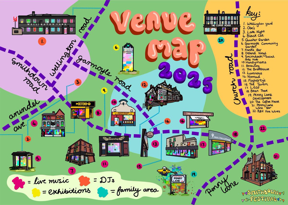 This <a href="/SmithdownFest/">SmithdownFestival</a> venue map is a work of art...and pretty helpful too!

(designed by Hannah Robinson)
