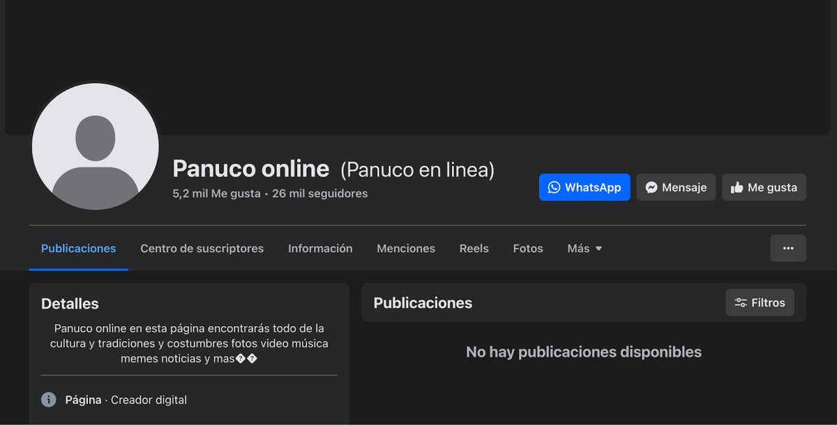 2️⃣ Según la información compartida con esta organización, la página web de "Pánuco Online" en Facebook ha estado eliminando información esta semana. Efectivamente, el sitio web ya no tiene ninguna nota periodística o publicación.