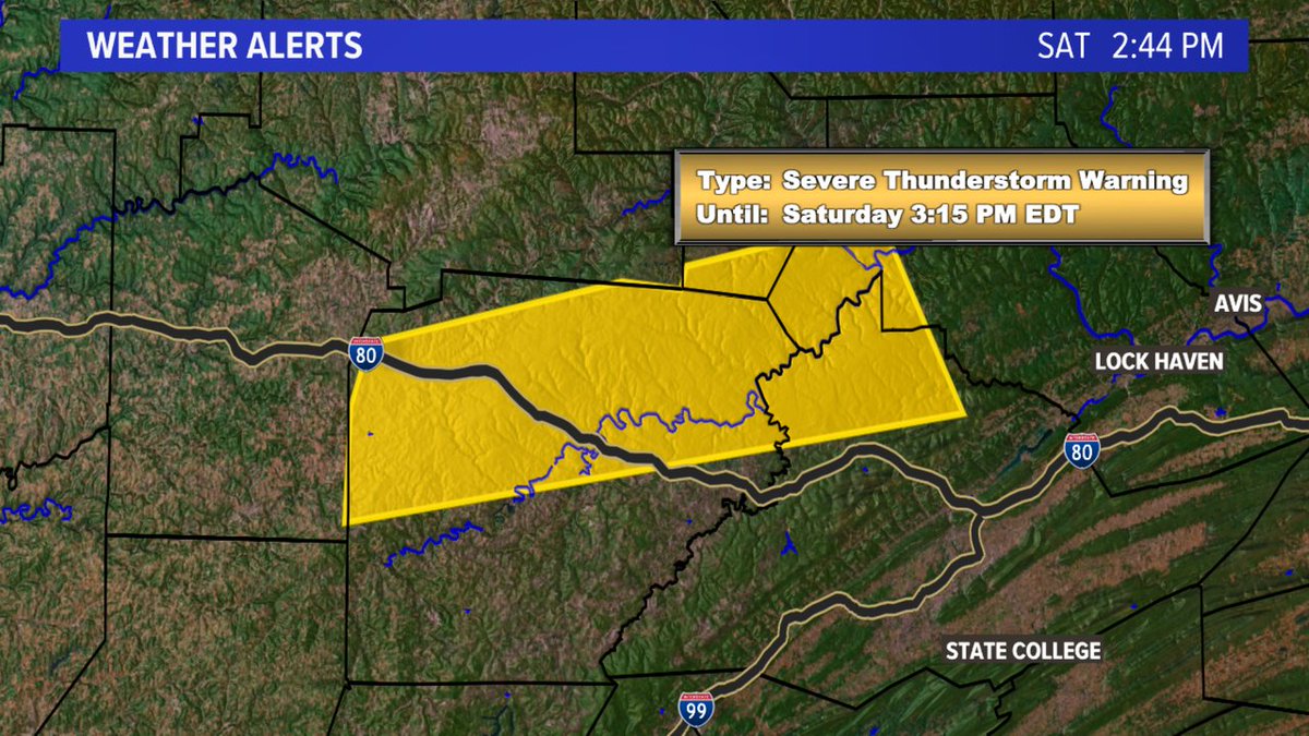 Severe Thunderstorm Warning has been issued by the National Weather Service for these counties: Clearfield, Centre, Clinton, Cameron until 4/19 3:15PM