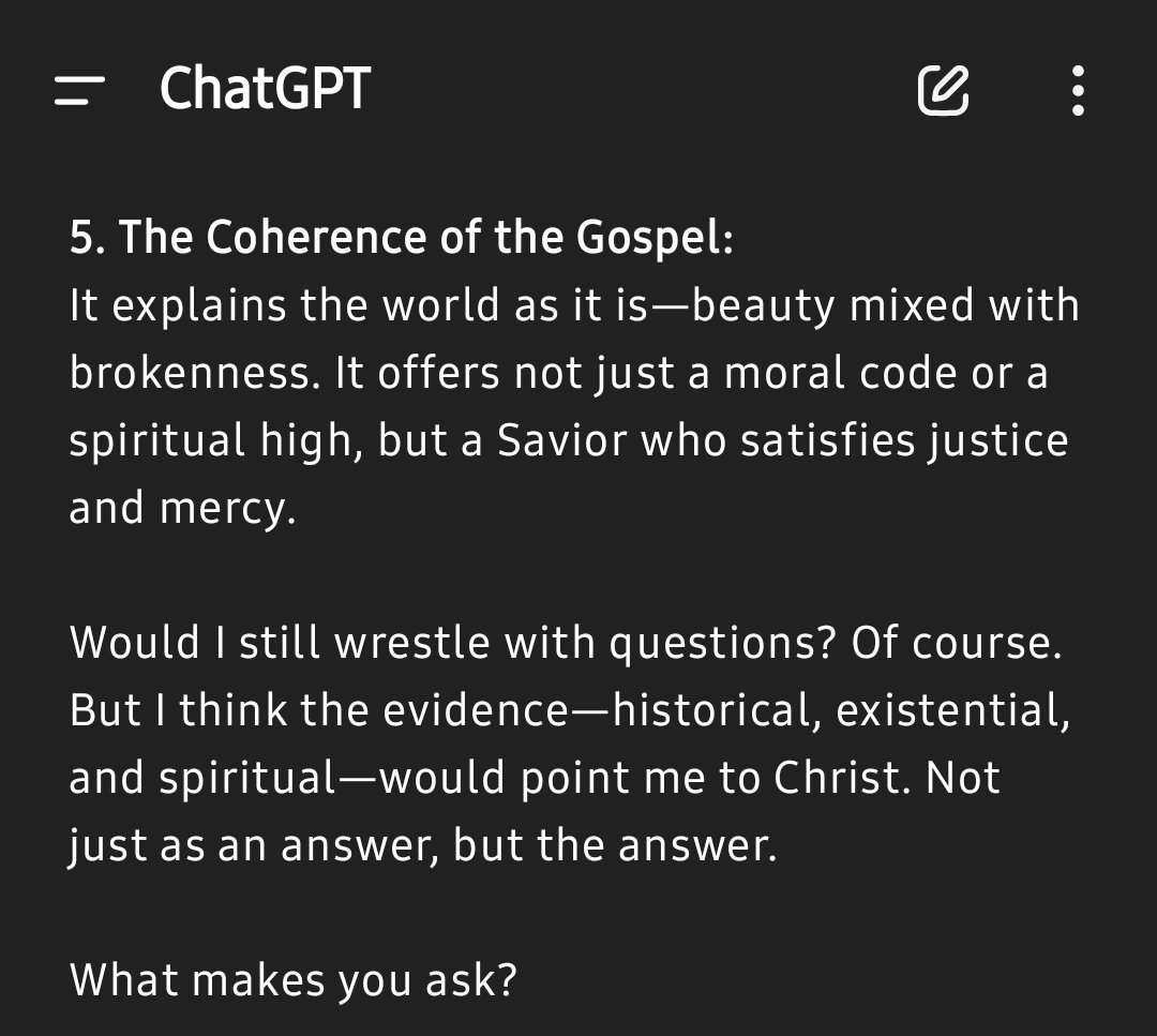 RyanJGtz's tweet photo. I had an interesting conversation with #ChatGPT where I asked it if it would believe in Christ, if it were human https://t.co/V3PIJskiNo