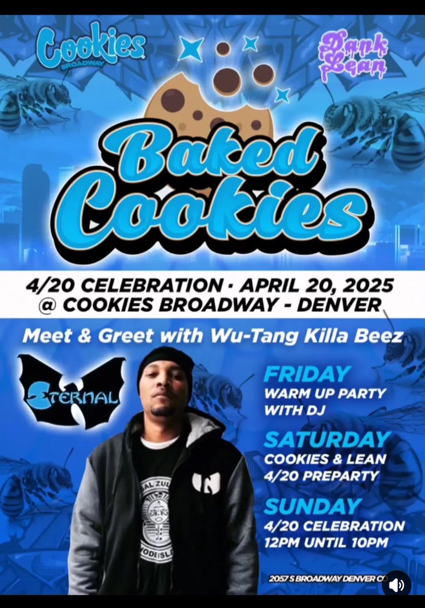 DJWIRED's tweet image. we got the Wu at Cookies So tap in with the Eternal Wu-Tang Killa Beez Meet n Greet from 3-5.
pre-order your VIP Swag Bag at DankLean.com comes with limited edition Baked Cookies/ Eternal Killa Beez tee, autograph, pic w/Eternal, Dank Lean, XO Vapes, &amp;amp; more