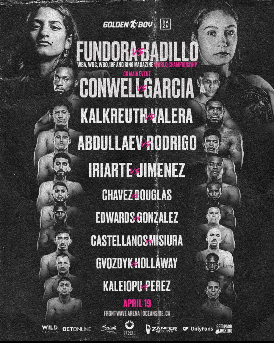 Brunch Boxing (@brunchboxing) on Twitter photo Tonight 🌙
Gabriela Fundora vs Marilyn Badillo
on <a href="/DAZNBoxing/">DAZN Boxing</a>
Prelims: 5 PM EST
Main Card: 8 PM EST
<a href="/GoldenBoyBoxing/">Golden Boy</a>
#BrunchBoxing Tonight 🌙
Gabriela Fundora vs Marilyn Badillo
on <a href="/DAZNBoxing/">DAZN Boxing</a>
Prelims: 5 PM EST
Main Card: 8 PM EST
<a href="/GoldenBoyBoxing/">Golden Boy</a>
#BrunchBoxing