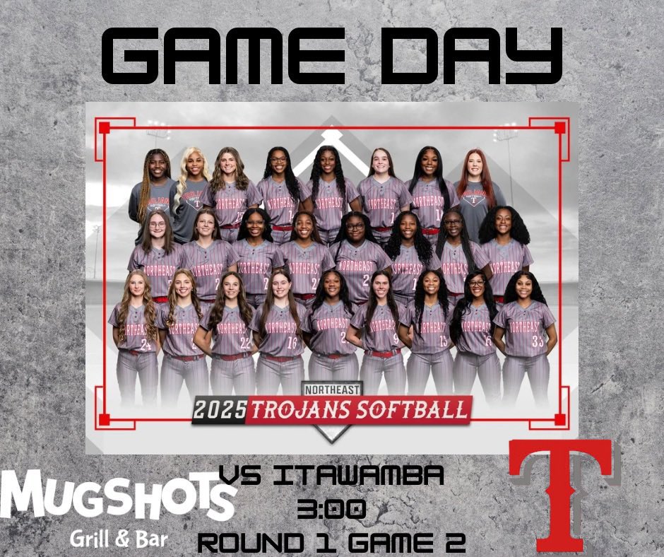 It’s Game Day! The Lady Trojans host Itawamba for Game 2. Come out and support your Lady Trojans on this beautiful Saturday! 
Thank you, Mugshots-Meridian for providing our pregame meal today! We appreciate your support! 

🆚 Itawamba 
⏰ 3:00
📍 NEHS

#NESoftball #TrojanPride