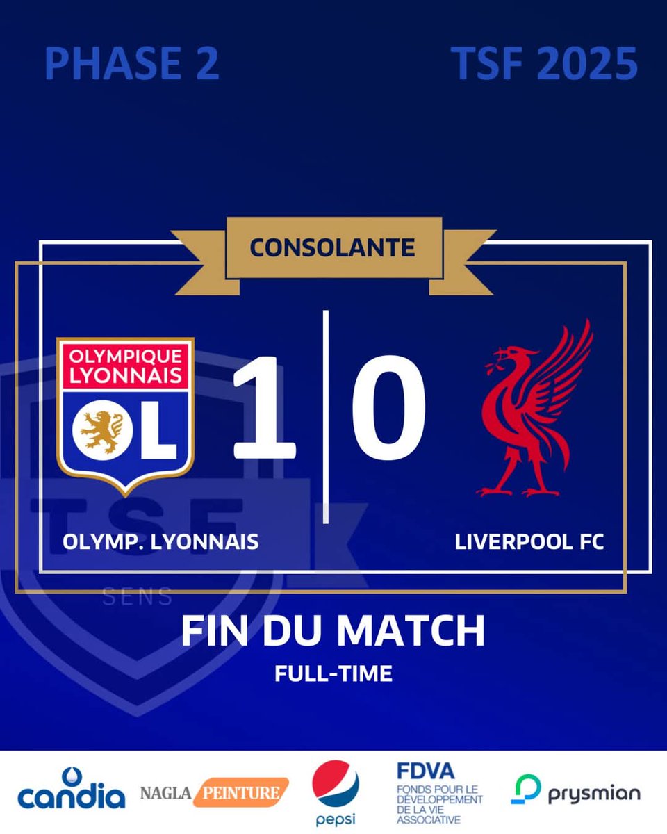 VicFastoon's tweet photo. FT : Lyon 1-0 Liverpool
Première victoire du tournoi après 4 matchs, le 1er de la consolante.
#U14 #TSF #TSF2025 #OLLFC @Benzema3469 @Gone_Academie https://t.co/u5wQDW906Q