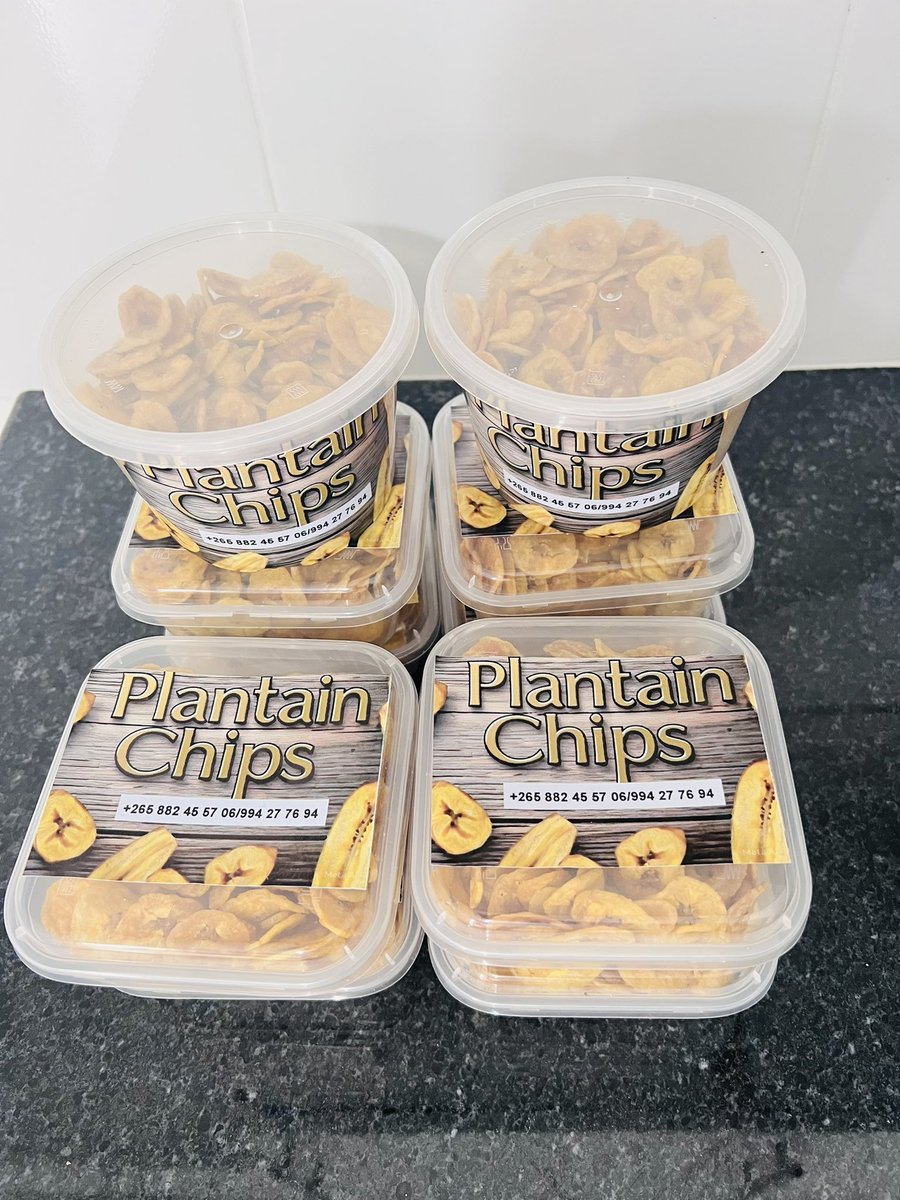 Temwahnani's tweet photo. Crispy plantain chips available for sale!! 
K5000 for the big containers 
K3000 for the small containers
📍Blantyre Chinyonga but we also send wherever you are. Call or WhatsApp 0994277694 https://t.co/GfSCYJYyC9