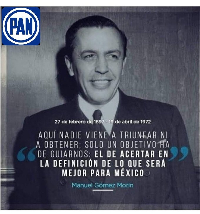19 Abril 1972. Muere en la Cd  Mexico. Manuel Gómez Morin, Fundador de <a href="/AccionNacional/">Acción Nacional</a> 
Hombre que dejo huella enla #Historia de nuestro #País. Que con sus ideales y lucha porel #BienComún, dejo una #InstituciónPolítica quesigue formando Hombres yMujeres comprometidos con México