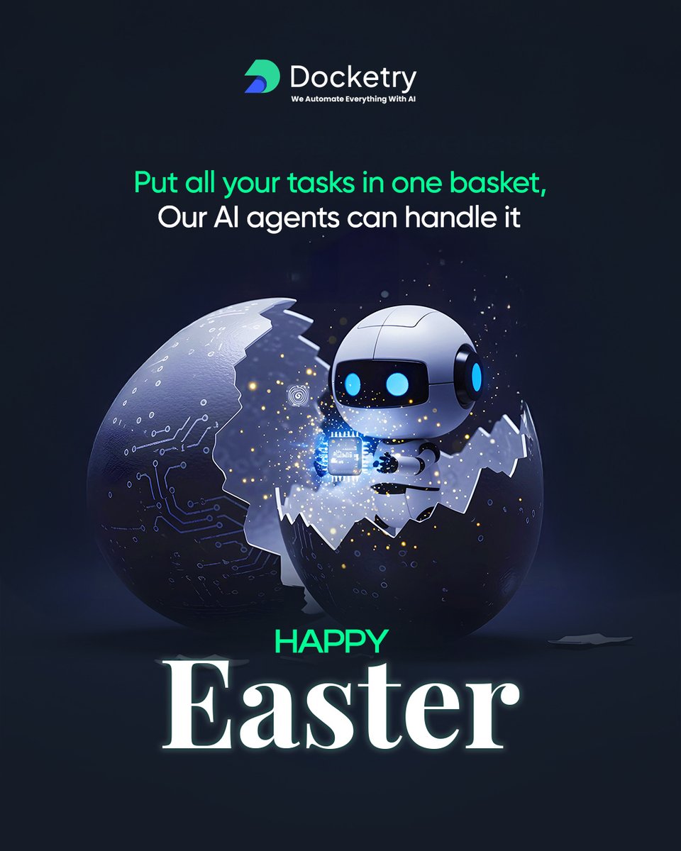 DocketryAi's tweet image. Happy Easter from Team Docketry!

While you enjoy spring, our AI agents are still at it—automating, accelerating, and smoothing out your day.

Here’s to fresh starts and smarter workdays! 🐣💡

#HappyEaster #Docketry #AIagents #SmartAutomation #DigitalSpring #WorkSmarter