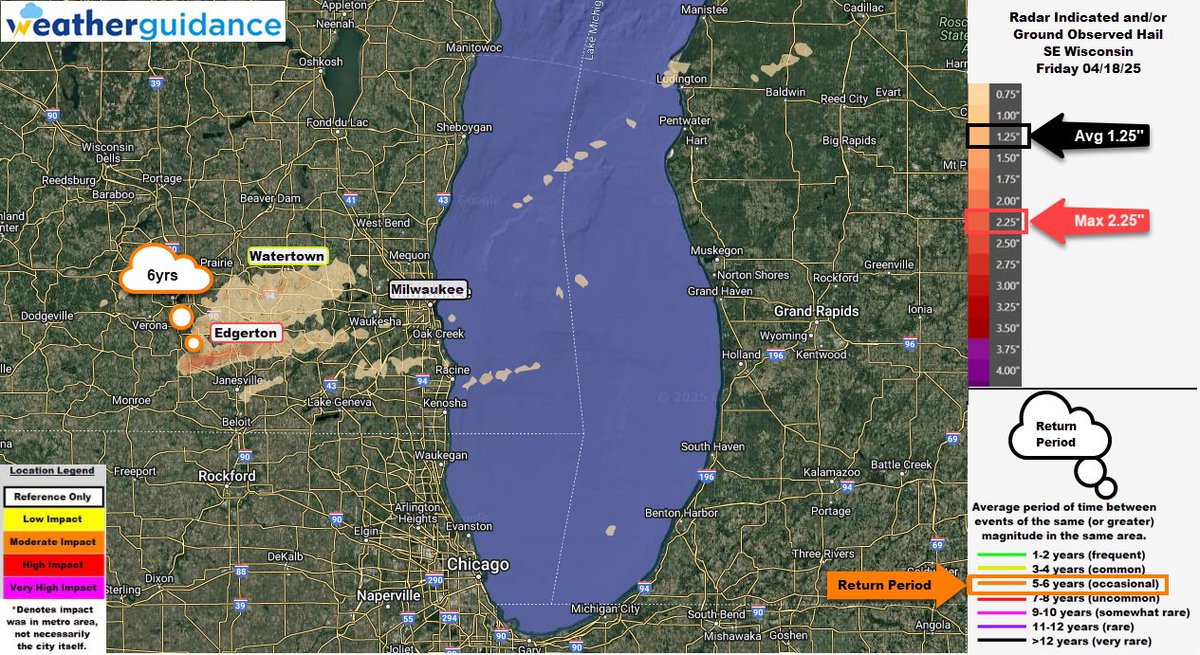 StormIntel's tweet photo. Large hail caused damage in portions of southern Wisconsin yesterday, generally between Madison and Milwaukee.  See where w/street level detail https://t.co/c4z3Pi7Uiw https://t.co/Y2D8W98tyj