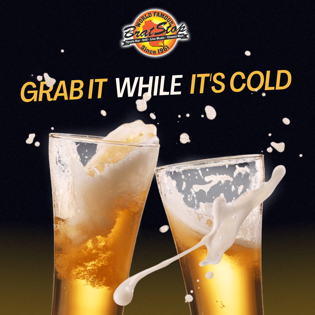 TheBratStop's tweet photo. Cheers to great times and cold brews! 🍻 Join us at Brat Stop for the perfect pairing of delicious beer and good vibes.🍺✨ #BratStop #BeerLovers #Cheers #GoodTimes #CraftBeer #SummerVibes https://t.co/bQeQYWiWLf