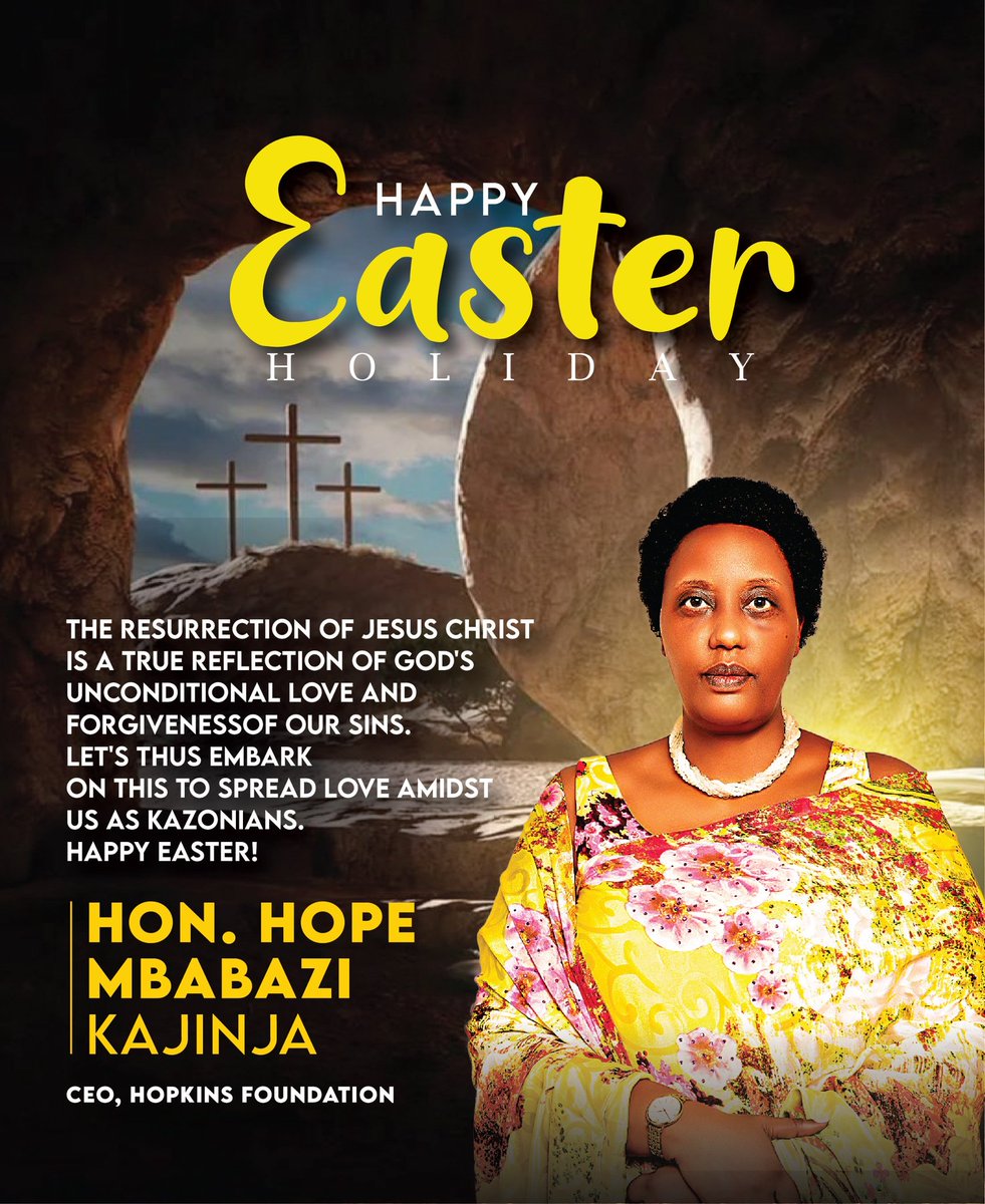KajinjaHope's tweet photo. Dear Kazonian, 

As we celebrate this Easter festive, let's spread love and kindness. Let the resurrection of Jesus Christ reflect hope, togetherness, and forgiveness. Happy Holidays! https://t.co/Z1dgDs49lJ