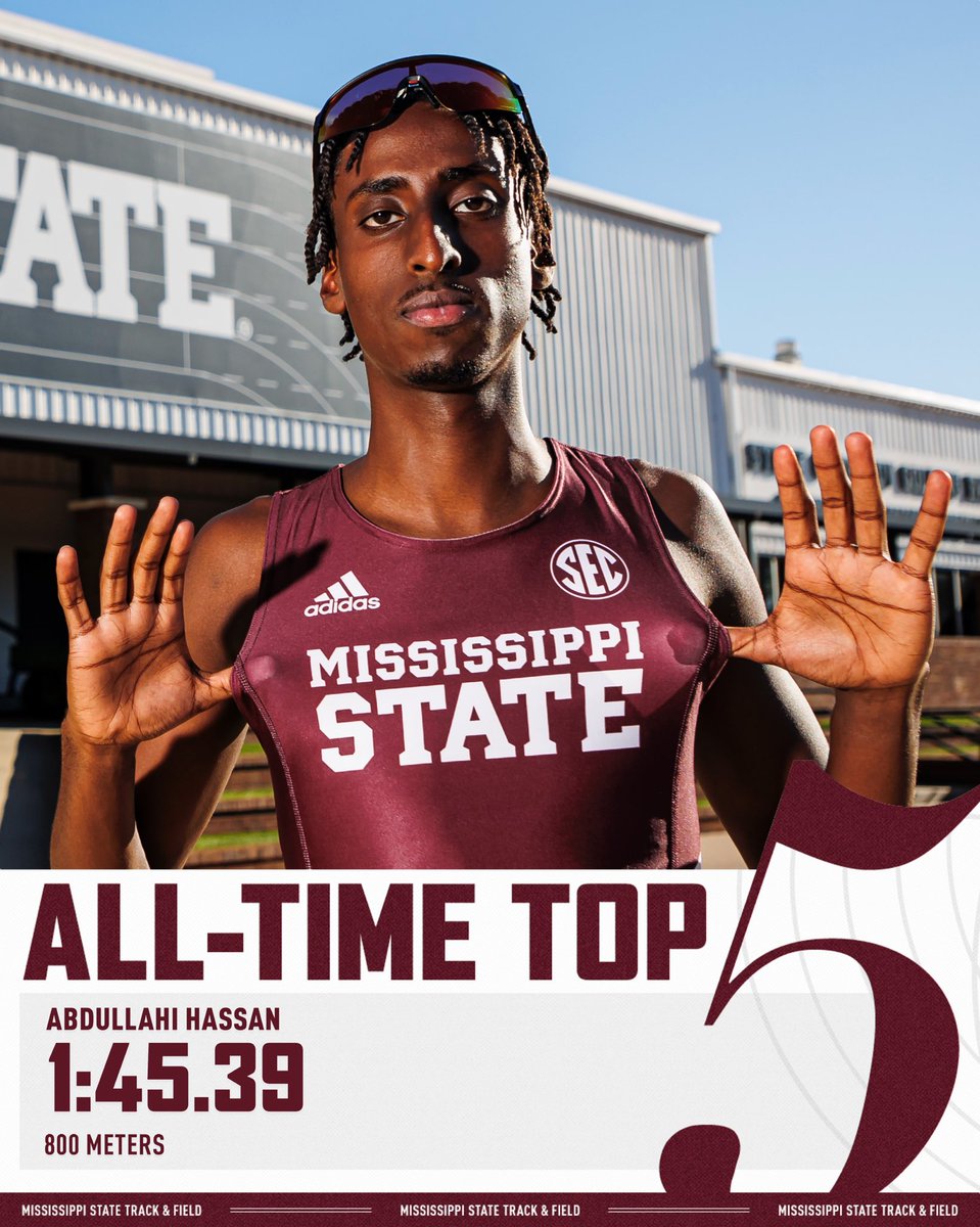 Abdullahi Hassan ran the fourth fastest outdoor 800m time in program history, achieving a personal best of 1:45.39! 

He beat the competition by over a second and currently ranks No. 3 on the collegiate performance list🔥

#HailState🐶