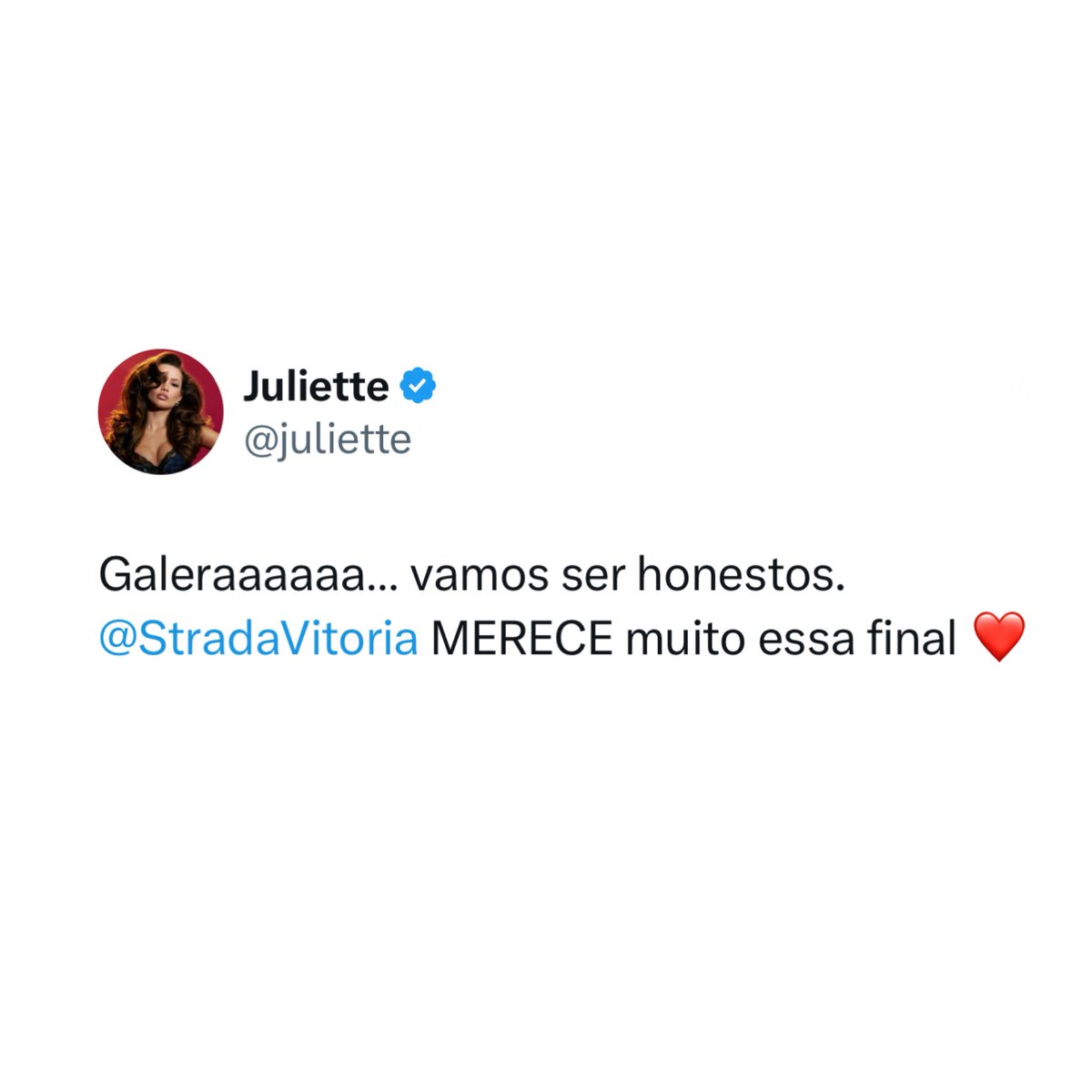 ALFINETEI's tweet photo. Juliette declara torcida pra amiga Vitória Strada chegar na final do #BBB25 https://t.co/qkxokub2DE