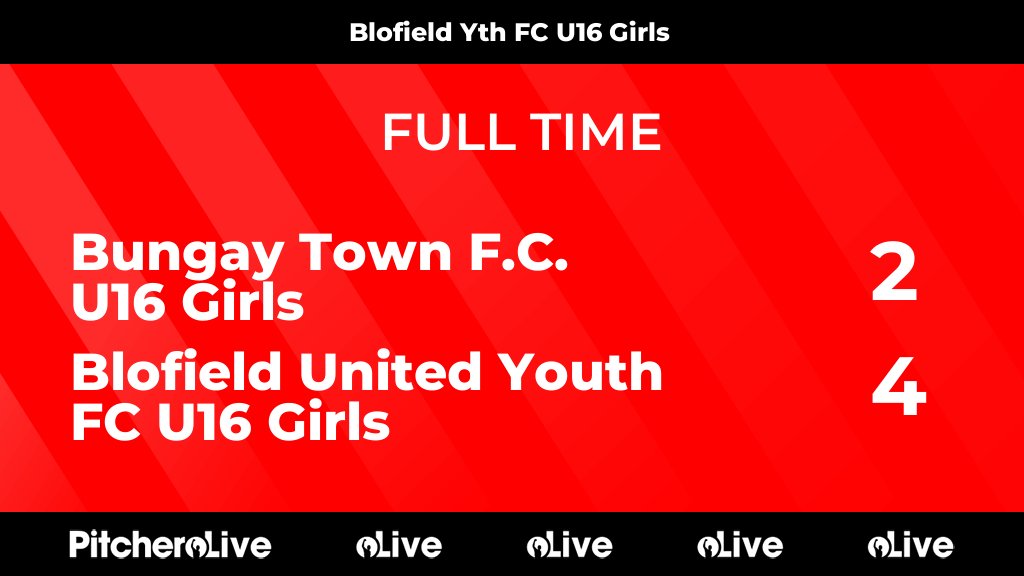 FULL TIME: Bungay Town F.C. U16 Girls 2 - 4 Blofield United Youth FC U16 Girls
#BUNBLO #Pitchero. Goals from Amber and a hat-trick for Ava
blofieldunitedyouthfc.com/teams/203536/m…