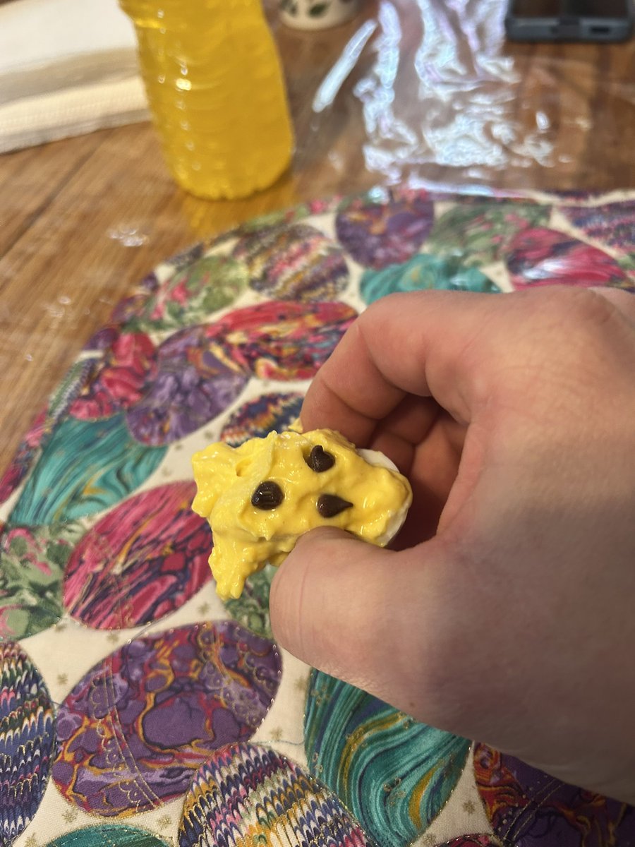 Ryegyver_msg's tweet photo. Is chocolate chips on deviled eggs a thing or is my family nuts 🤣🤣#Easter https://t.co/2J0AmFIVei