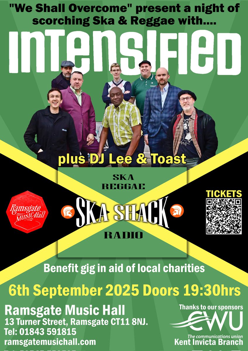 BottomBottomley's tweet image. Intensified are coming to the @RamsgateMH on 6th September!  Tickets are already selling fast.

Ticket are available from wegottickets.com/event/656745 or from the Music Hall's website. 

#Ska #Reggae #2Tone #Intensified #Ramsgate #Margate