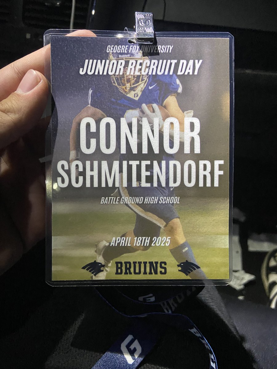 Connor Schmitendorf (@connorschmiten1) on Twitter photo Thank you <a href="/CoachQuinnSmith/">Coach Quinn Smith</a> for having me out at George Fox University for junior day! Enjoyed talking to the coaches and seeing my old teammates.
<a href="/CoachMondt/">Coach Joshua Mondt🏴☠️</a> <a href="/B12PFootball/">Big12Performance</a> <a href="/bgtigerstrength/">Tiger Strength</a> Thank you <a href="/CoachQuinnSmith/">Coach Quinn Smith</a> for having me out at George Fox University for junior day! Enjoyed talking to the coaches and seeing my old teammates.
<a href="/CoachMondt/">Coach Joshua Mondt🏴☠️</a> <a href="/B12PFootball/">Big12Performance</a> <a href="/bgtigerstrength/">Tiger Strength</a>