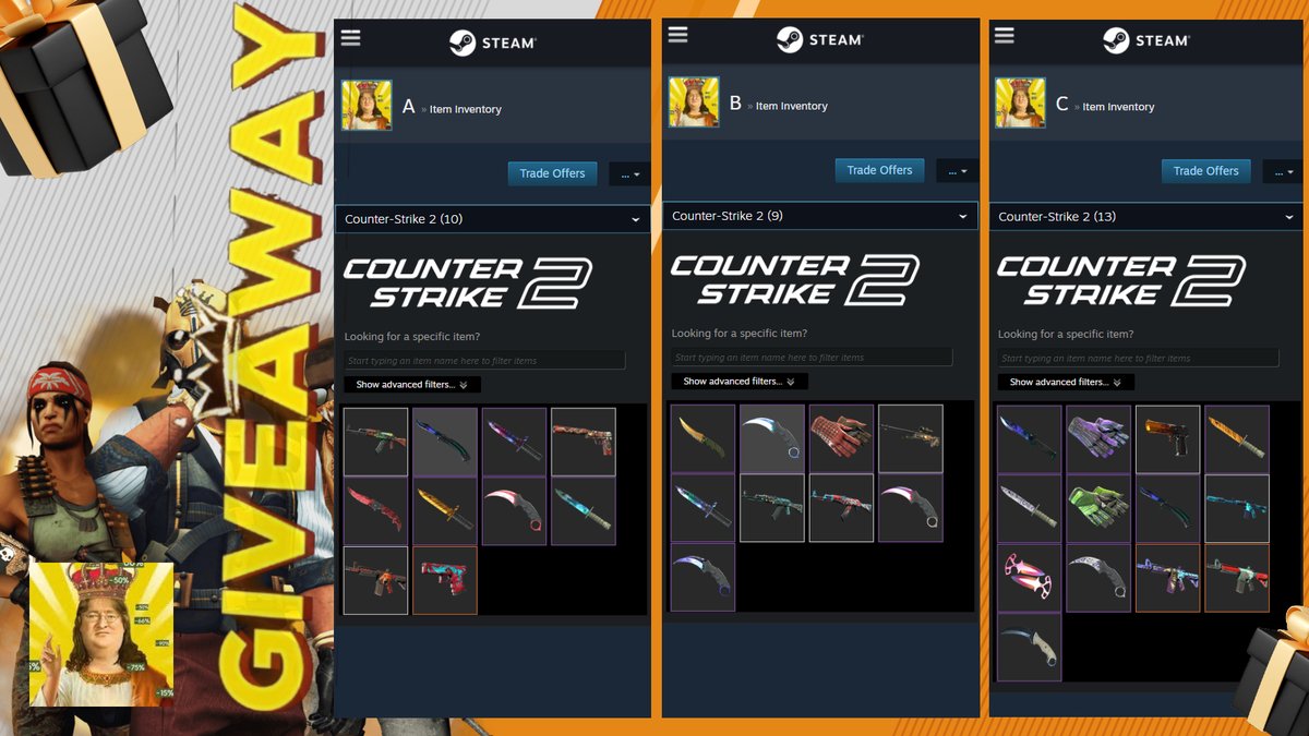 CSGO shadow trade banned accounts giveaway  
3 accounts,  3 winners 🔥 

To enter:  
Follow, Repost and mention the one you like the most

winner will be picked from the comments