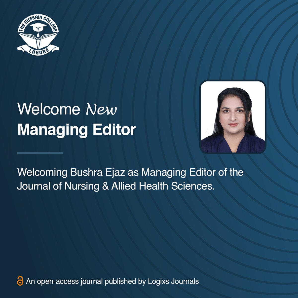LogixsJournals's tweet photo. We welcome Ms. Bushra Ejaz (MPhil, Manual Therapy) as Managing Editor of JNAHS!

An academic leader in musculoskeletal rehab, clinical research &amp; physical therapy education.

Learn more: https://t.co/J5VkF1OCzA

#JNAHS #Physiotherapy #ManualTherapy #AcademicPublishing https://t.co/AolKxycvxO