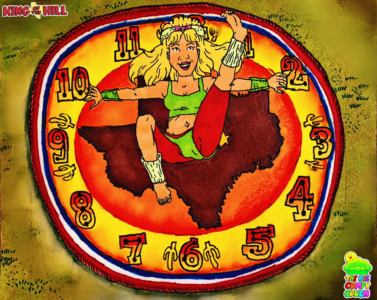 duda_wilson's tweet photo. Luanne Platter’s Clock Rug Stretch #KingOfTheHill #TheBigComfyCouch #luanneplatter #ClockRugStretch #KingOfTheHillrevival https://t.co/uDS0YVPCAp