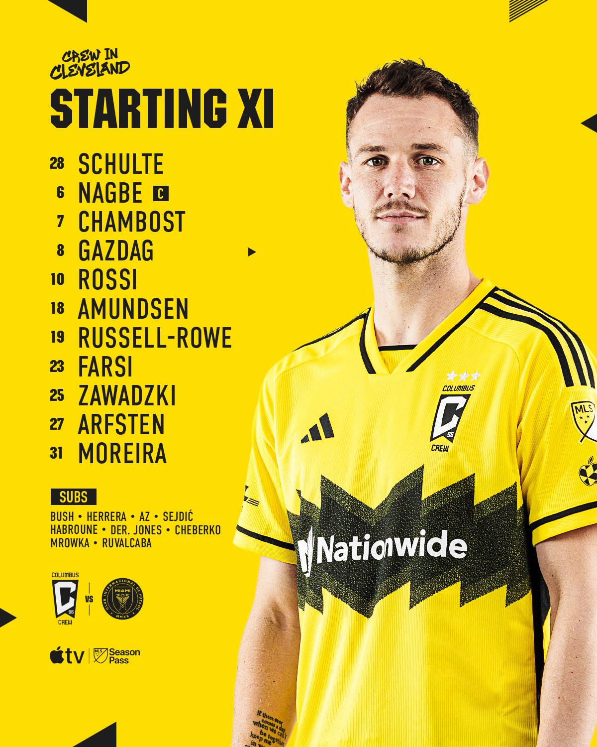 Starting XI: Schulte, Nagbe (C), Chambost, Gazdag, Rossi, Amundsen, Russell-Rowe, Farsi, Zawadzki, Arfsten, Moreira. Subs: Bush, Herrera, AZ, Sejdic, Habroune, Der. Jones, Cheberko, Mrowka, Ruvalcaba