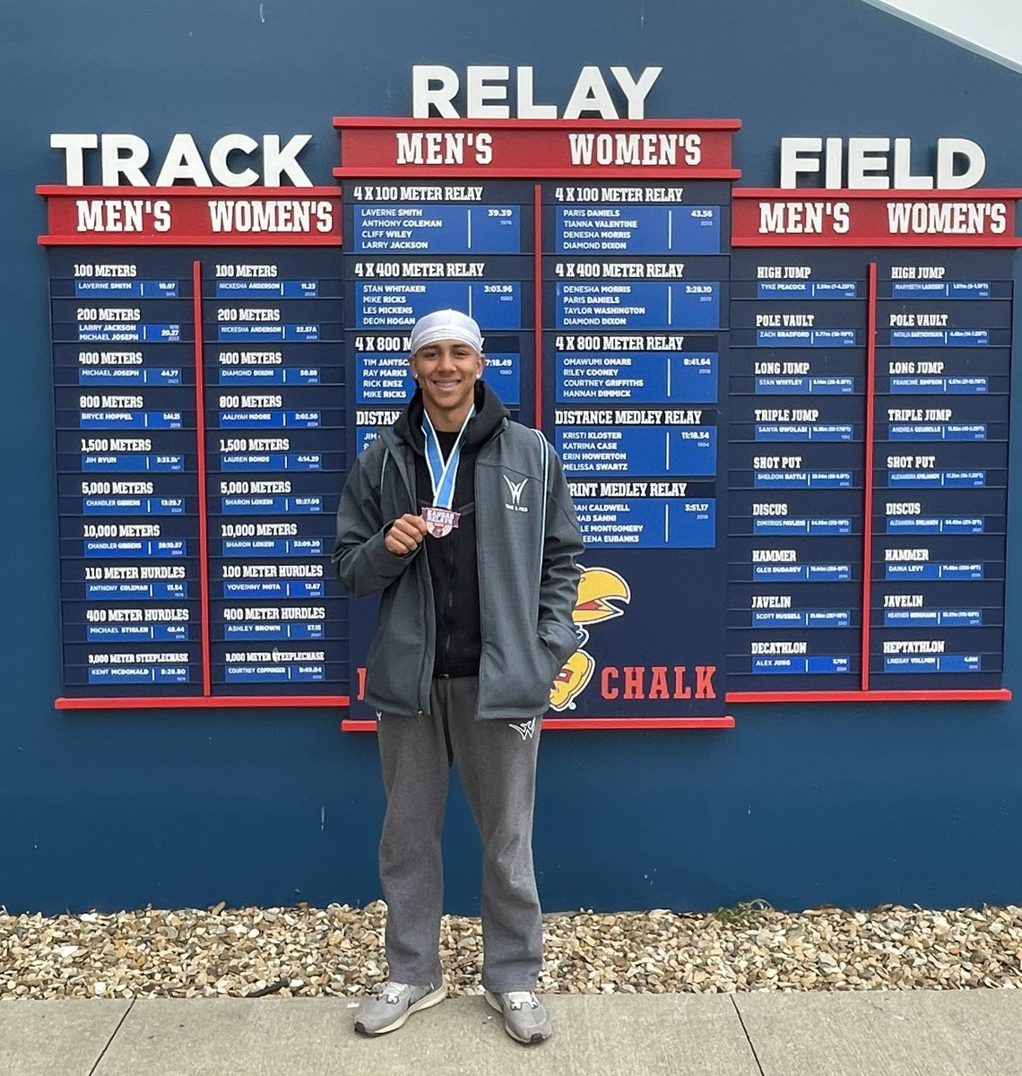 JJ Huskisson finishing 7th in the 110 Hurdles with a new school record of 14.51 at the KU Relays!