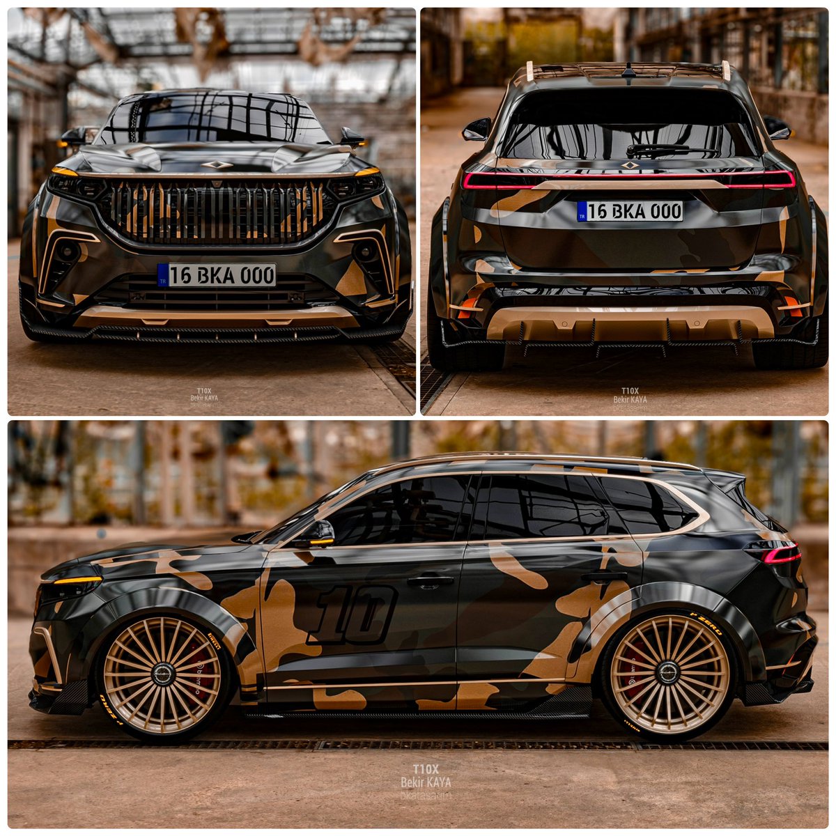 bkadesign's tweet photo. TOGG T10X Mat Camo
Tuning &amp; Modified
(Army)

#togg #toggtürkiye #toggt10x #t10x #tuning #modified #car #camo #luxury #suv #turkey #türkiye #modifiye #araba #3d #render #cars https://t.co/z9LzhZhCqt