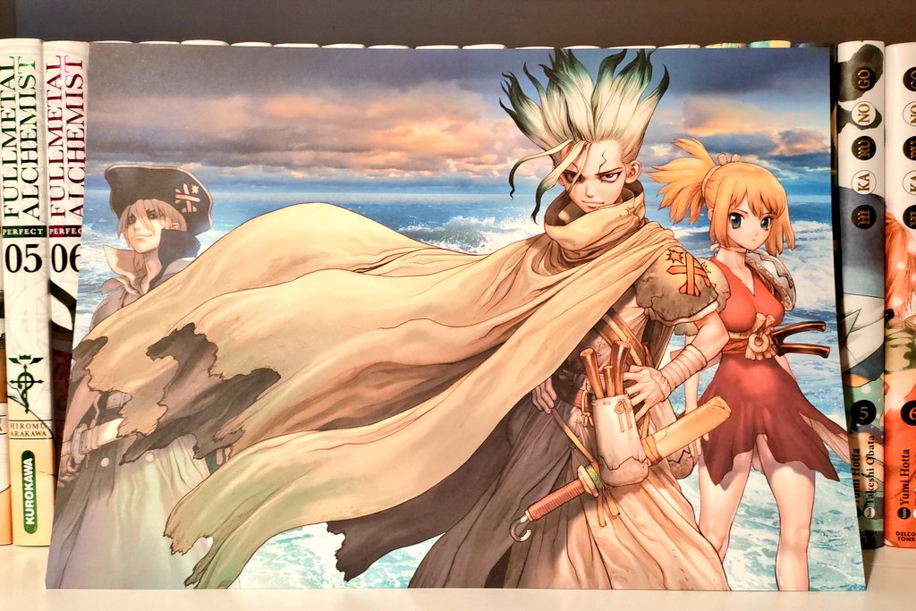 Sharkhayn's tweet photo. Manga du jour ! @Boichi_Bo1 à l'honneur avec #LesVoyageursDeLespaceTemps et le (encore) dernier tome de #DrStone, #SakamotoDays 17, #Jojolands 5, #Beck 13, #GantzE 7, #Thunder3 7 et #UndeadUnluck 21. Et j'ai eu le portfolio @mokori_chan ! https://t.co/iW1OSwNX0h