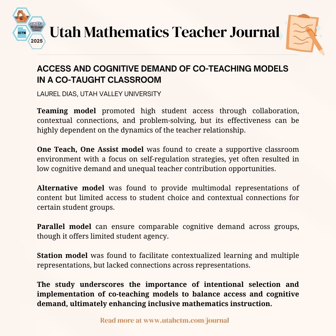UCTM_math's tweet image. 📖 Read the full article: utahctm.com/journal
#MathEd #CoTeaching #InclusiveEducation #UTCTM #MathTeachers #EducationResearch