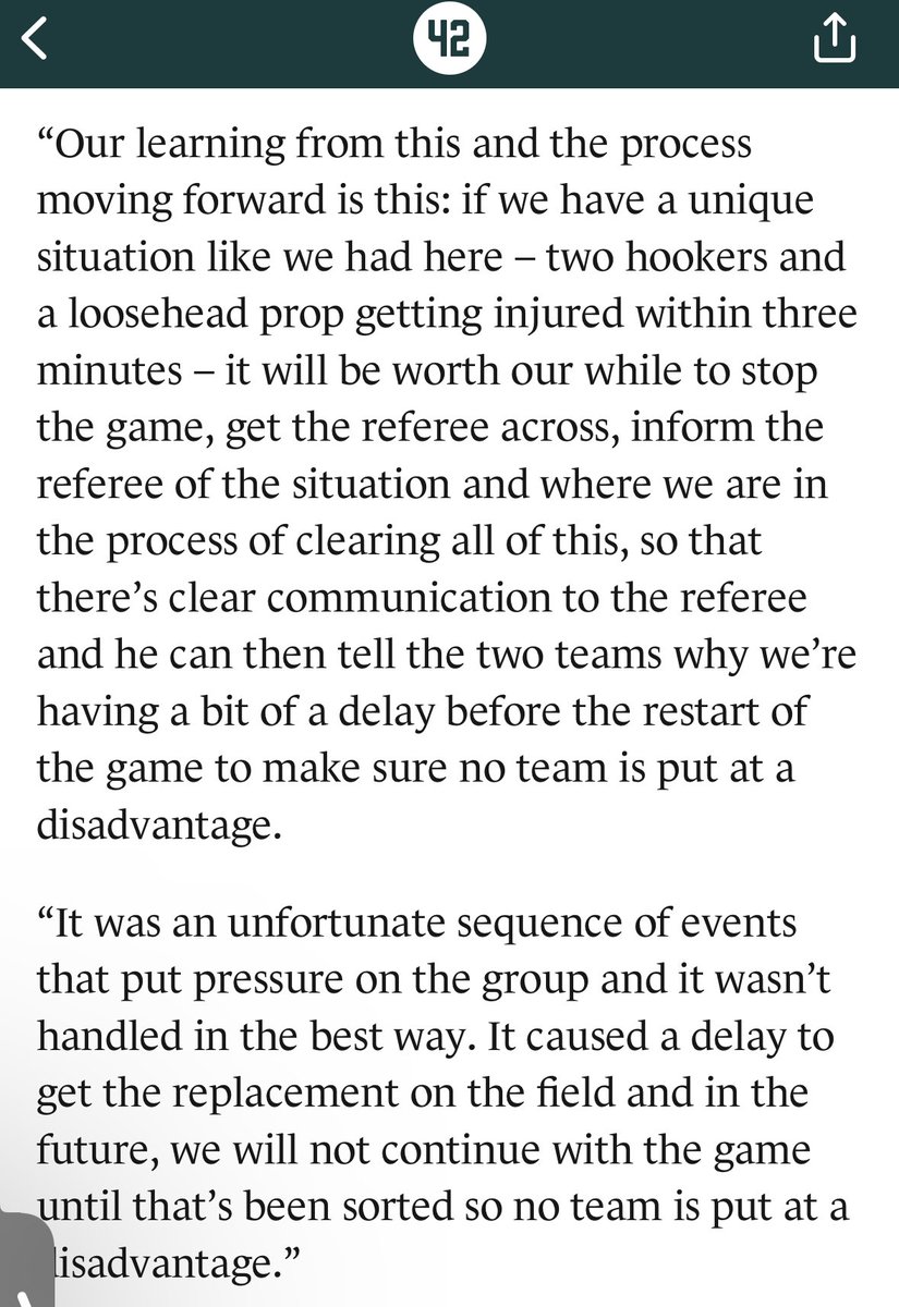 Probably worth noting the comments from the head of the URC refs Tappe Henning after the officials wrongly reduced MUN to 14 players for 4 minutes back in October

It was 14 minutes today. They didn’t stop the game to figure it out

At best it’s incompetence, at worst corruption