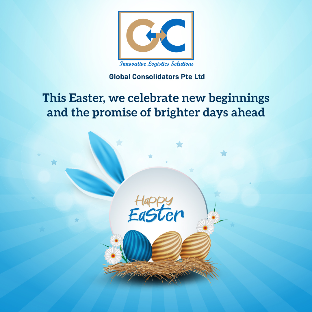 🌸 Wishing you a joyful Easter filled with new beginnings and bright possibilities.

From all of us at Global Consolidators Pte Ltd, thank you for being part of our journey.

#HappyEaster #GlobalConsolidators #Easter2025 #LogisticsExcellence #NewBeginnings #SupplyChainSolutions