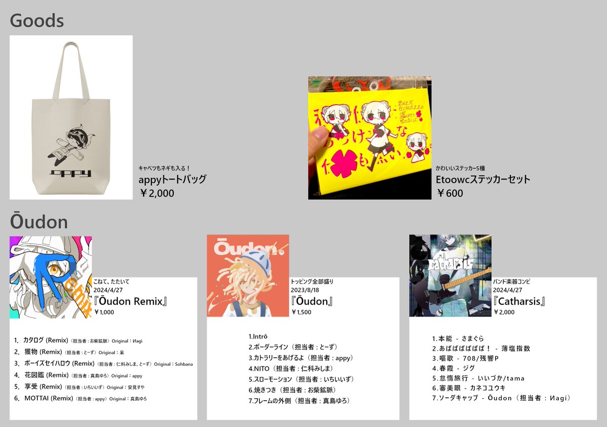 appy_7's tweet photo. 【#超ボーマス59】
#ニコニコ超会議2025 お品書きです

4/26(Sat) : VocaGaku【W07.08】
4/27(Sun) : あいのて【え17】
にて、お待ちしております！ https://t.co/Ggknc2KoTJ