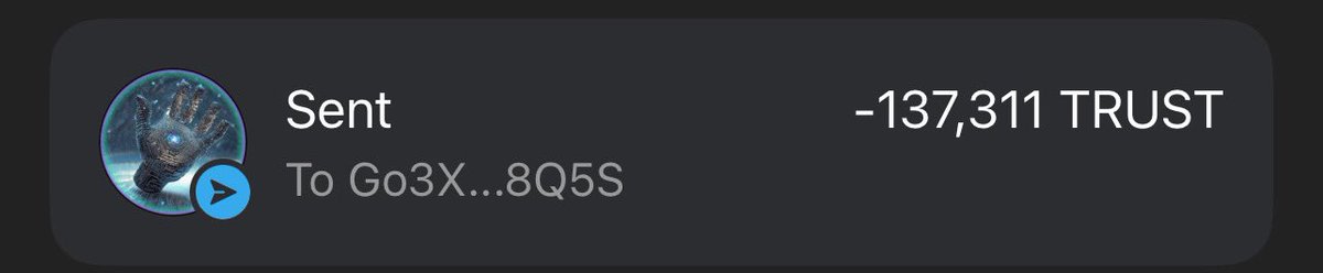 TrustTokenOnSol's tweet photo. This trusted wallet just earned 137,311 of my $TRUST. When this post gets 5 likes I will do the next #Airdrop. https://t.co/k7KaqKULbv