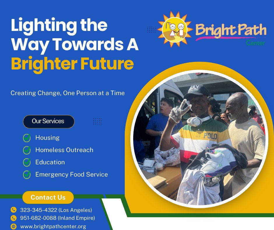 BrightPathNPO's tweet photo. Bright Path Center is dedicated to transforming lives, offering hope and support to at-risk and homeless individuals in Greater LA and the Inland Empire.From housing to education, our services empower new beginnings.Visit https://t.co/g2I85hR4a4 or call 951-682-0088/323-345-4322. https://t.co/XQVeRUOQA2