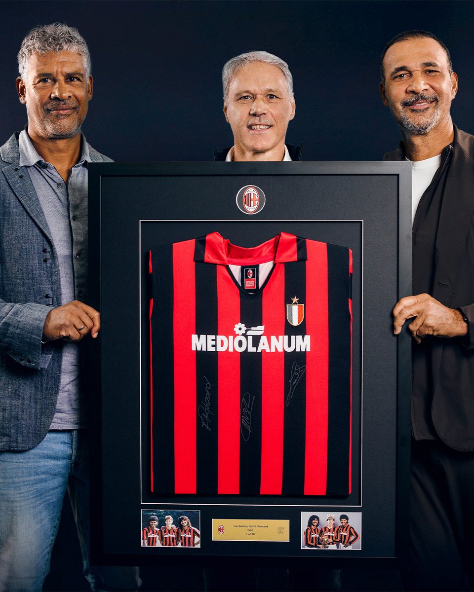 Frame_The_Game's tweet photo. 🗓️ On this day in 1989, AC Milan beat Real Madrid 5-0 at San Siro - with Van Basten, Gullit &amp; Rijkaard all on the scoresheet.

A performance for the history books. Immortalise the Dutch trio with a framed, signed shirt! https://t.co/BfVd3hEqu1