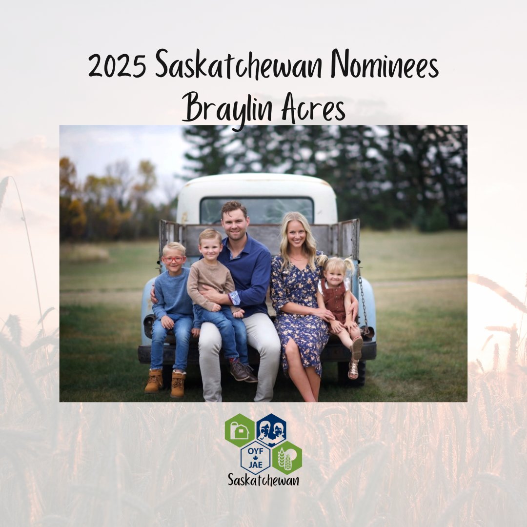 SaskOYF's tweet photo. Saskatchewan's 2025 Outstanding Young Farmers. Lindsay and Brady Funk, Braylin Acres Lucky Lake, SK. Learn more on our website: https://t.co/PboHrrmVmx @BradyFunk1 #SaskOYF https://t.co/tBhneFbS5d
