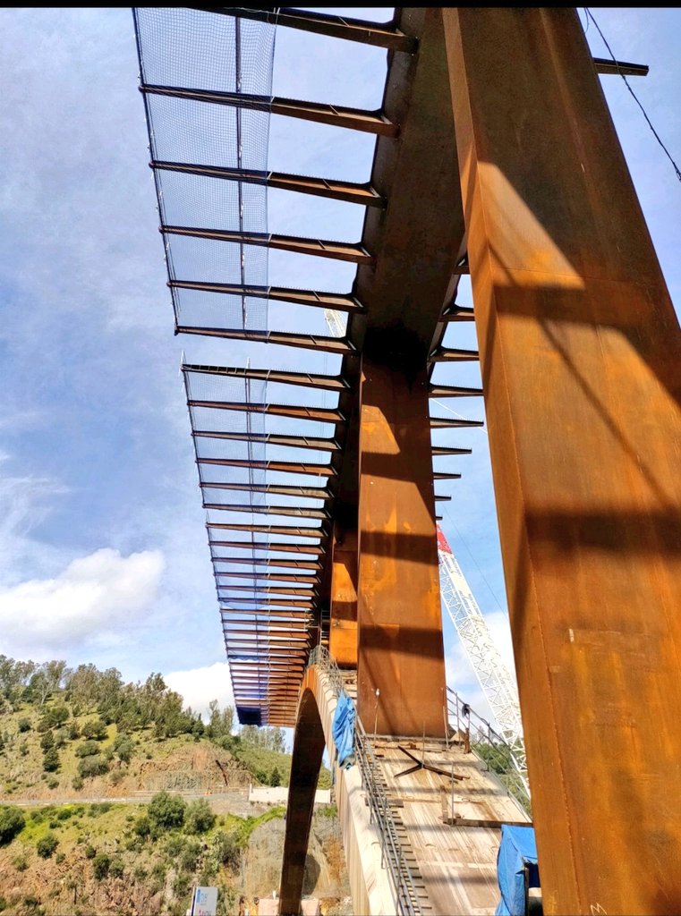 Asimetría en las costillas del tablero del Nuevo Puente en Alcántara para alojar la pasarela peatonal anexa. 
📷 <a href="/EstudioAia/">ESTUDIO AIA</a>