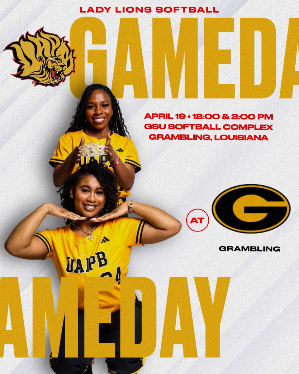 Doubleheader Action on the Road 🥎🚌

🆚 Grambling
⏰ 12:00 PM (Game 1)
📍 GSU Softball Complex – Grambling, LA

Let’s lock in and handle business, Lady Lions! Two chances to make a STATEMENT today! 🔥