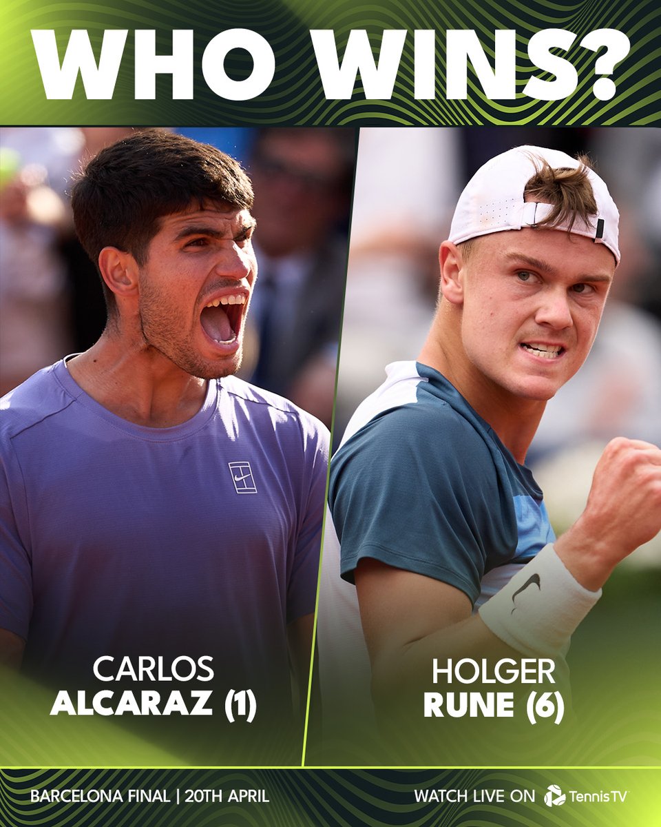 TennisTV's tweet image. HYPED! 🤩

@carlosalcaraz and @holgerrune2003 will go head-to-head for the #BCNOpenBS title 🏆