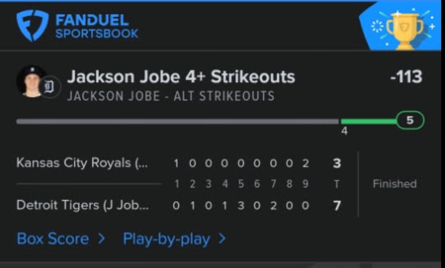 Dfs4Everyone's tweet photo. Strikeout Cash for the Squad!
Jackson Jobe 4+ Ks (-113) — hit with 5 punchouts!

Another sharp alt line read that delivered.
Tap in now — link in bio to join the heat.

#MLB #StrikeoutWinners #JacksonJobe #CashWithUs https://t.co/FROghNnKIm