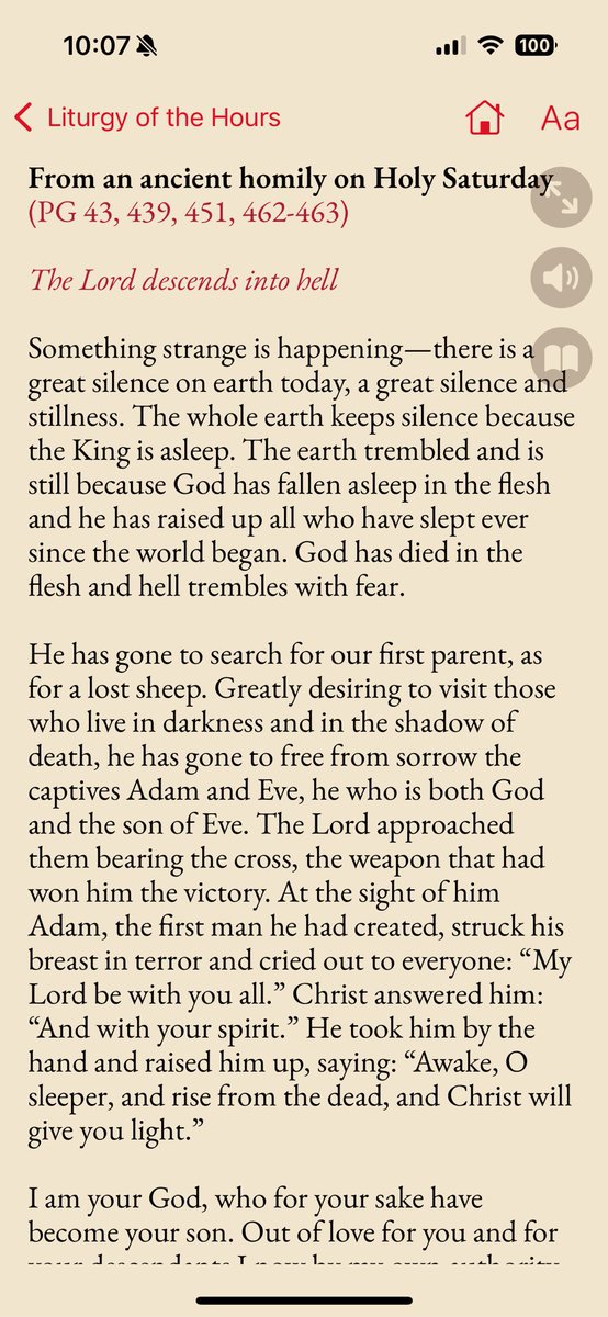 shuber86's tweet photo. @KatiePMcGrady I love the Office of Readings for today because it recognizes that silence and sorrow, but it also speaks about Christ freeing the souls of the just from Hell. https://t.co/i3SCSsHlen