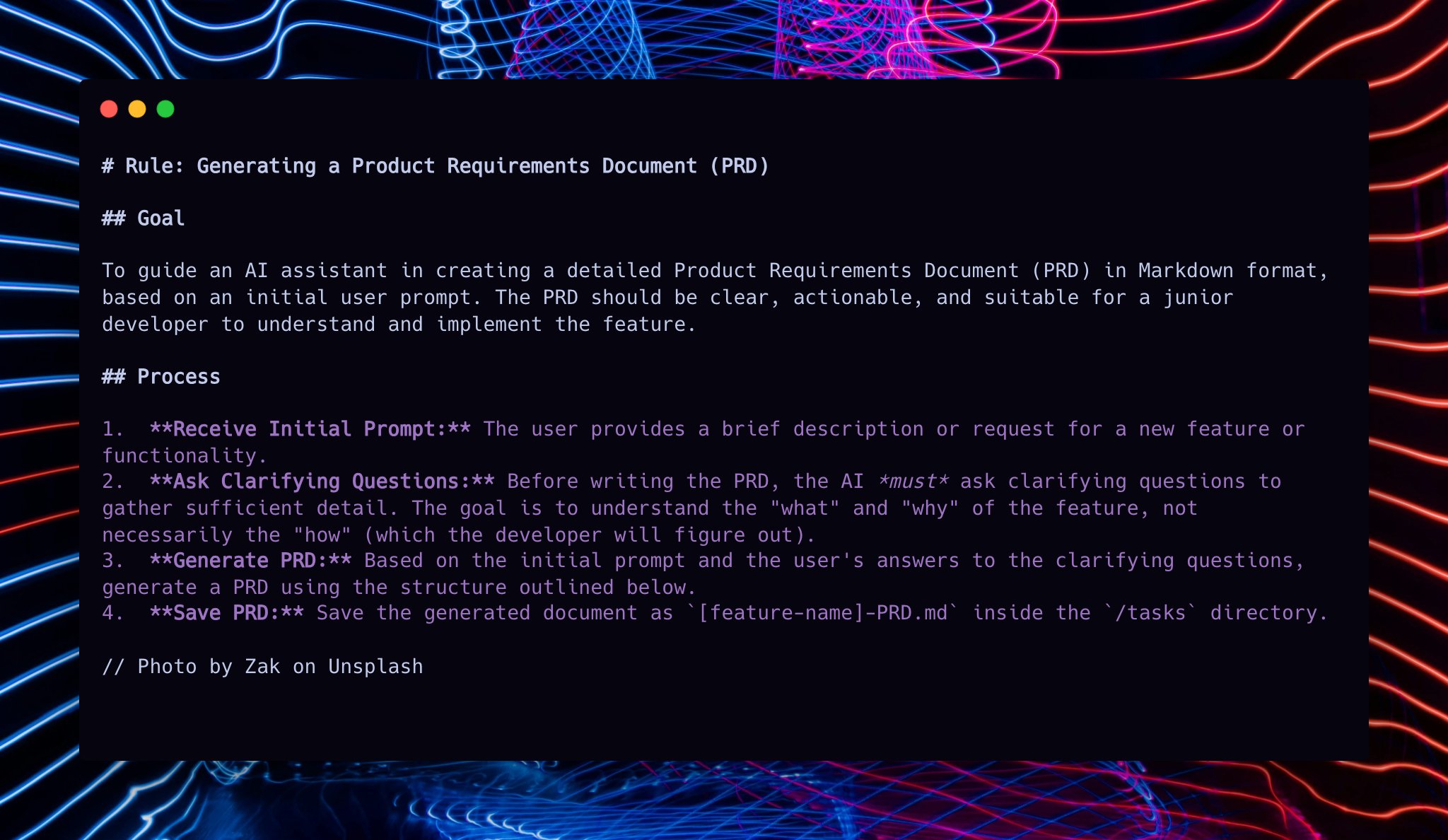 Example of initiating PRD creation